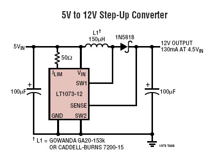 Conversor CC/CC de 5 Volts para 12 Volts