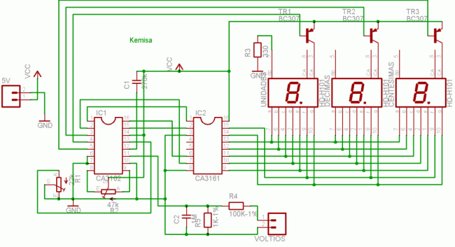 Voltímetro Digital Usando CA3161 e CA3162