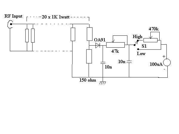 Simples Circuito de Medidor de Potência de RF - Wattímetro 