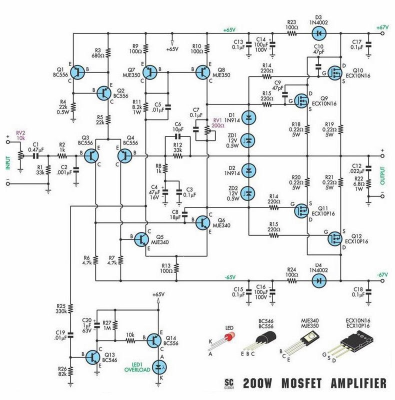 Circuito Amplificador Subwoofer Transistorizado de 200 Watts