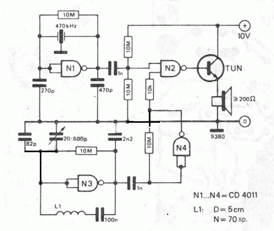 Circuito Detector de Metal usando 4011