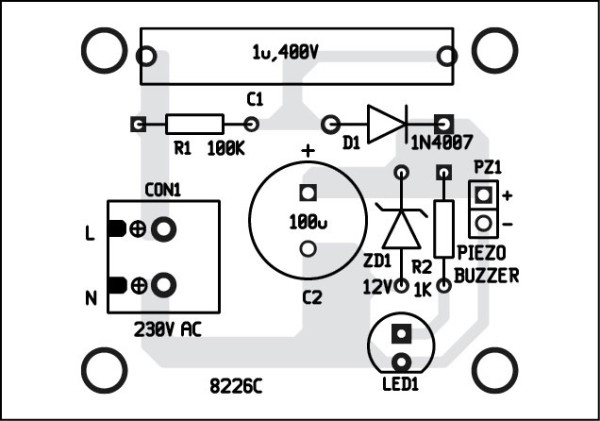 Circuito de Indicador Sonoro de Alimentação PCI componentes