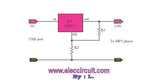 Circuito de Substituição da bateria 1,5Volts usando LM317