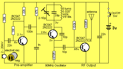 Circuito micro transmissor de FM espião