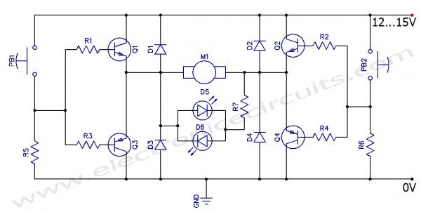 H-ponte - Controle de direção de rotação para motor DC wiring electrical schematic polarity 