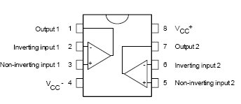 Pinagem do circuito integrado amplificador operacional MC1458