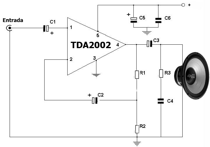 Módulo Amplificador de Áudio usando TDA2002 