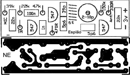 Placa de circuito impresso do transmissor de fm espião