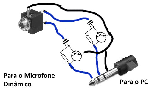 Ligação dos microfones para placas de som de PC